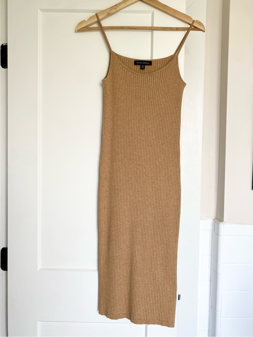Banana Republic Camel Ribbed Spaghetti-Strap Midi Dress